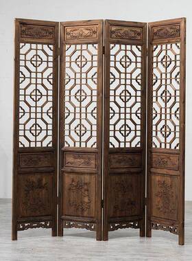 新风复古做旧折屏雕花中屏国风玄RZS客关厅中式实木仿古移动花格