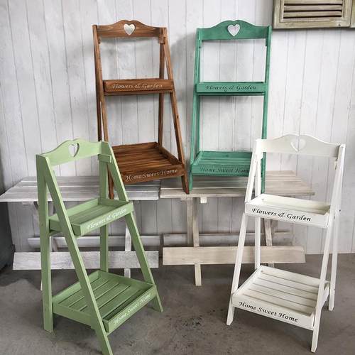 美式乡复架梯古实木花村几阶落地式mj-1多层方形置物架子阳台花台