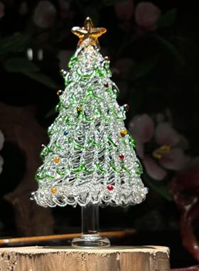 淄博纯手工琉璃耶诞树拉丝透明桌面摆件装饰品创意耶诞节生日礼物