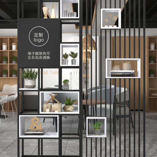 办公室屏风隔断轻奢玄关花架工业风创意展示柜子美容院铁艺置物架