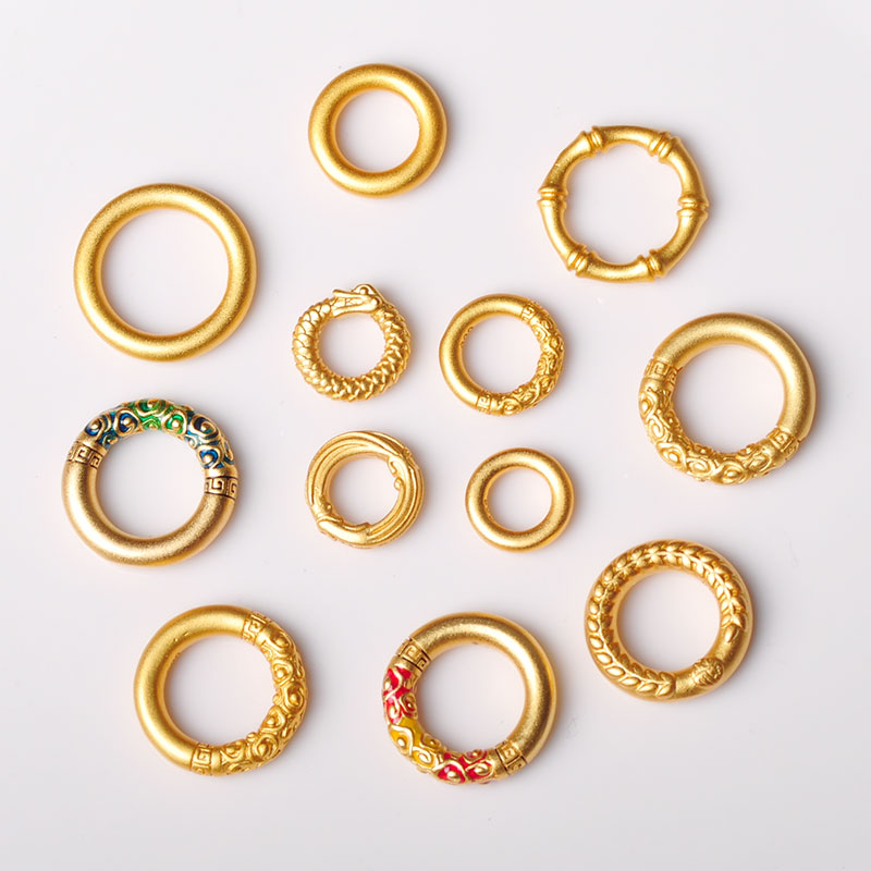 高保色古法沙金h跑环素圈戒指女DIY红绳手链平安扣铜镀金配件材料