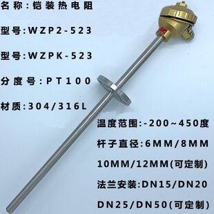 上海仪表 350度 PT100热电阻WZPK 523 法兰温度传感器 WZP2