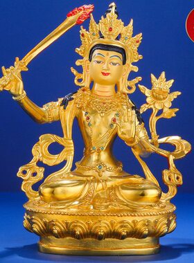 文殊菩萨 精工 纯铜光面 西藏具神像摆件 仿尼泊尔全鎏金7寸