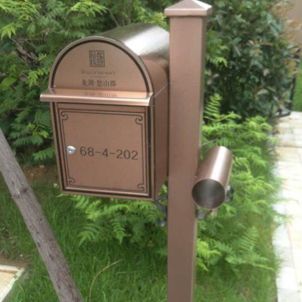 定做金属电镀仿铜立柱信报箱带锁防水信件箱信报箱别墅信报箱