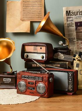 覆古酒柜摆件设老式留声机收音机模型拍照道具酒吧家居创意装饰品
