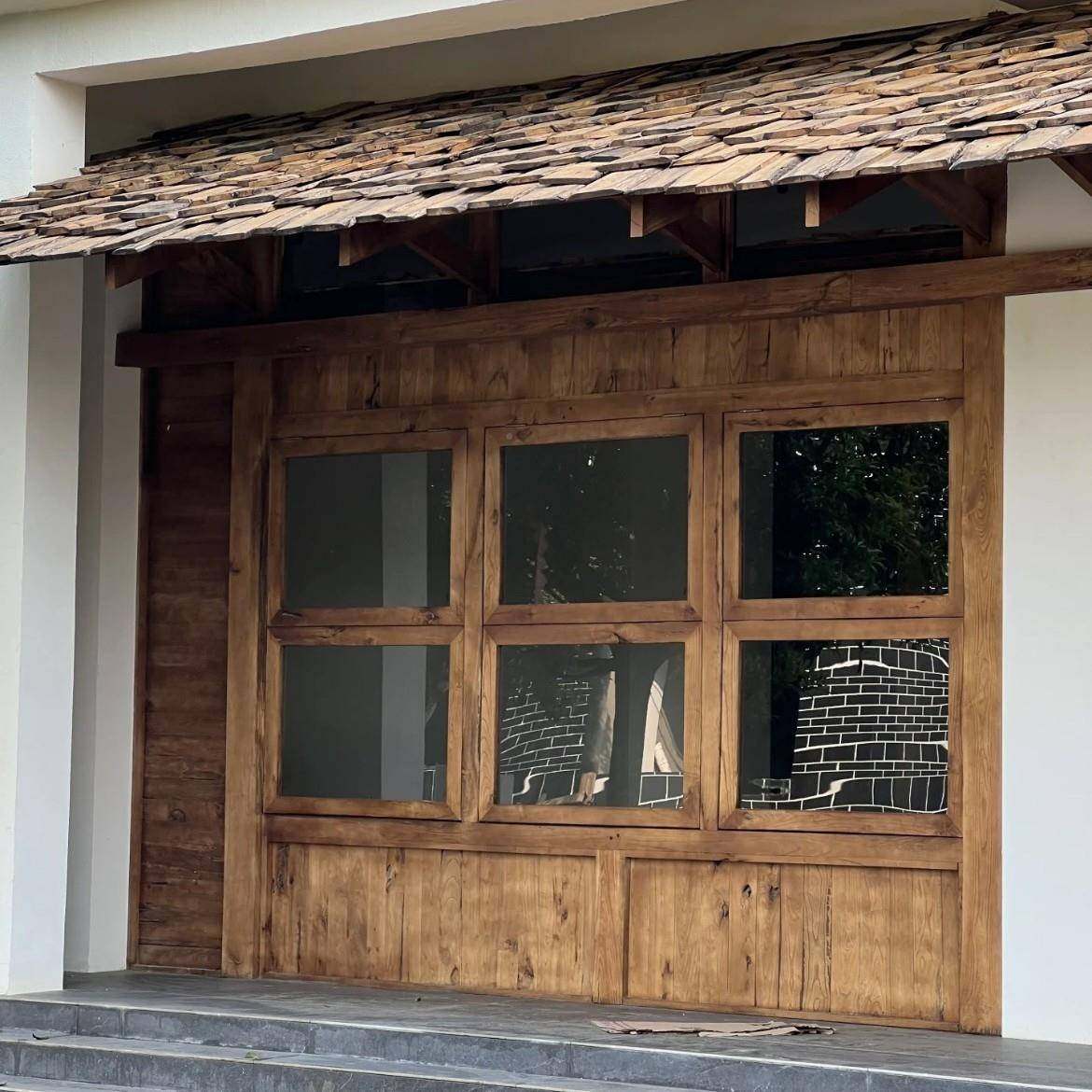 实木折叠木窗室内隔断窗用商原璃风压花玻窗厨房提拉窗上下折叠