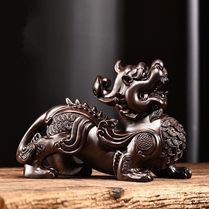 黑檀木雕摆件貔貅实木质雕刻家居客书房办公室厅艺摆装放饰品XVB