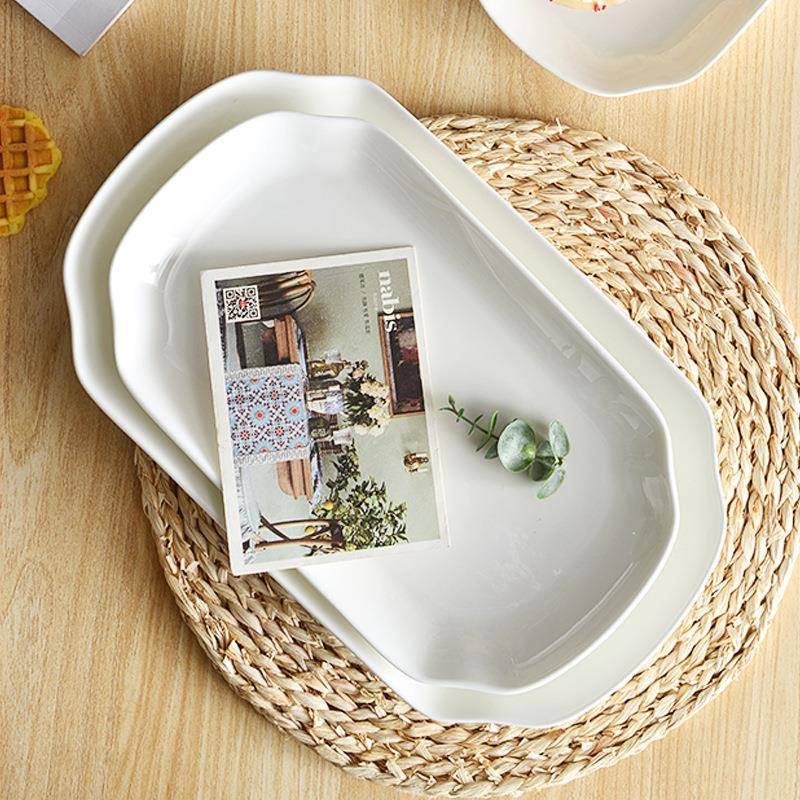 大尺寸盘鱼深家用感蒸鱼盘子陶瓷DWT鱼纯白骨瓷盘长方形菜陵盘星