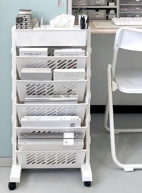 书桌收纳置物架书下架边桌桌推车可缝移动带轮文件书本夹KVS收纳