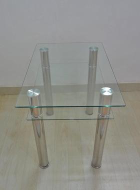 新璃款钢化玻桌家双层长方形小户NGJ型不锈钢洽谈用桌吃饭桌餐椅