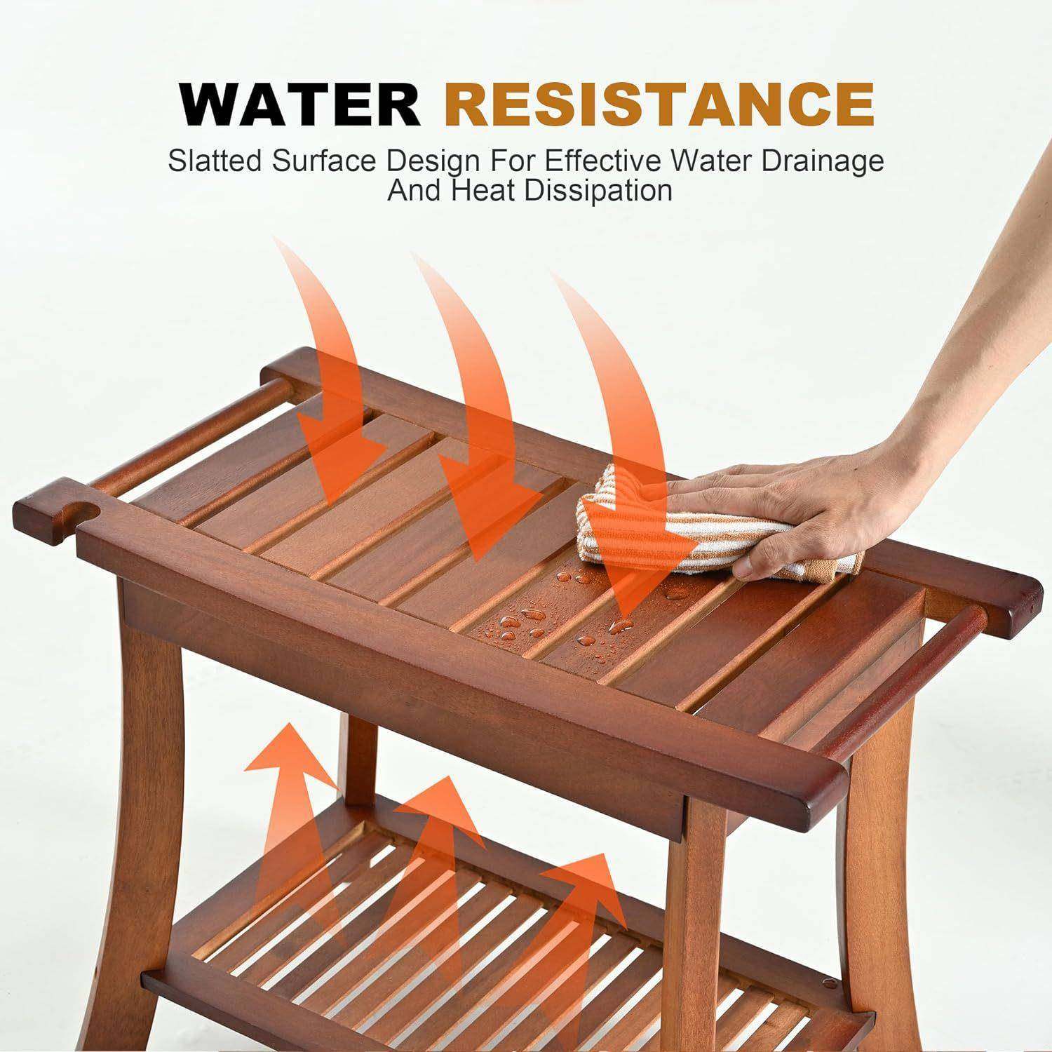 洗澡凳实木家用老人滑凳子570浴双层送肥皂盒防坐椅妇孕柚木浴室