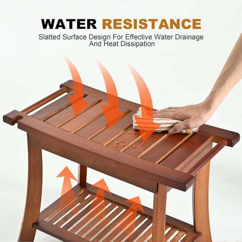 洗澡凳实木家用老人滑凳子570浴双层送肥皂盒防坐椅妇孕柚木浴室