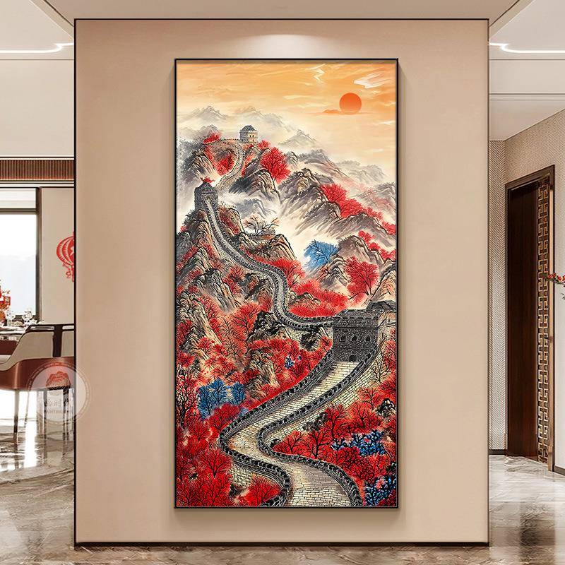 过一当头装饰画中式竖JJ891915版走廊道客厅万城进门画里新鸿运关