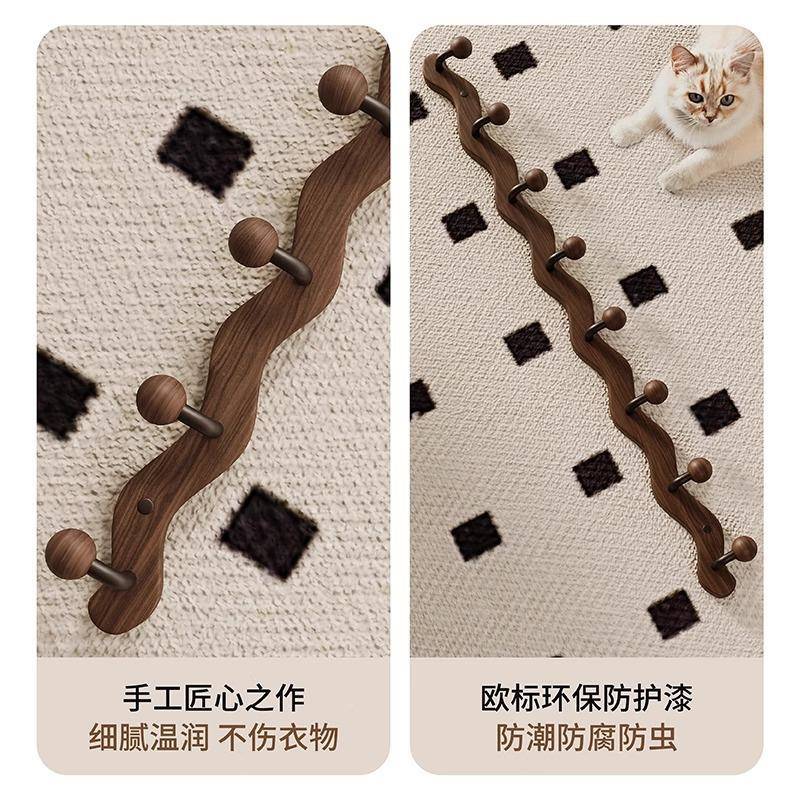 创实木挂衣壁挂挂钩架玄关多层衣物收纳架胡桃木质壁挂挂衣意帽挂