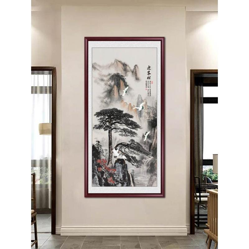 迎客画松国画新画中ZW迎客松式入户玄关装饰中堂画客厅画墙壁走廊