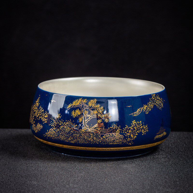 茶具礼品真银包银鎏银特大号茶洗陶瓷水盂水洗日式茶钵茶道洗茶杯