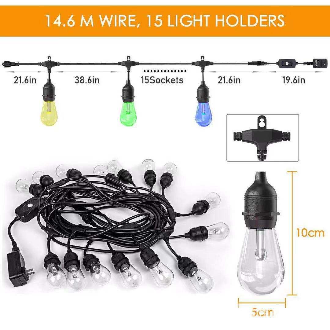 太阳能LED智能声控灯串 S14 RGB RF无线遥控 室内外防水幻彩灯串