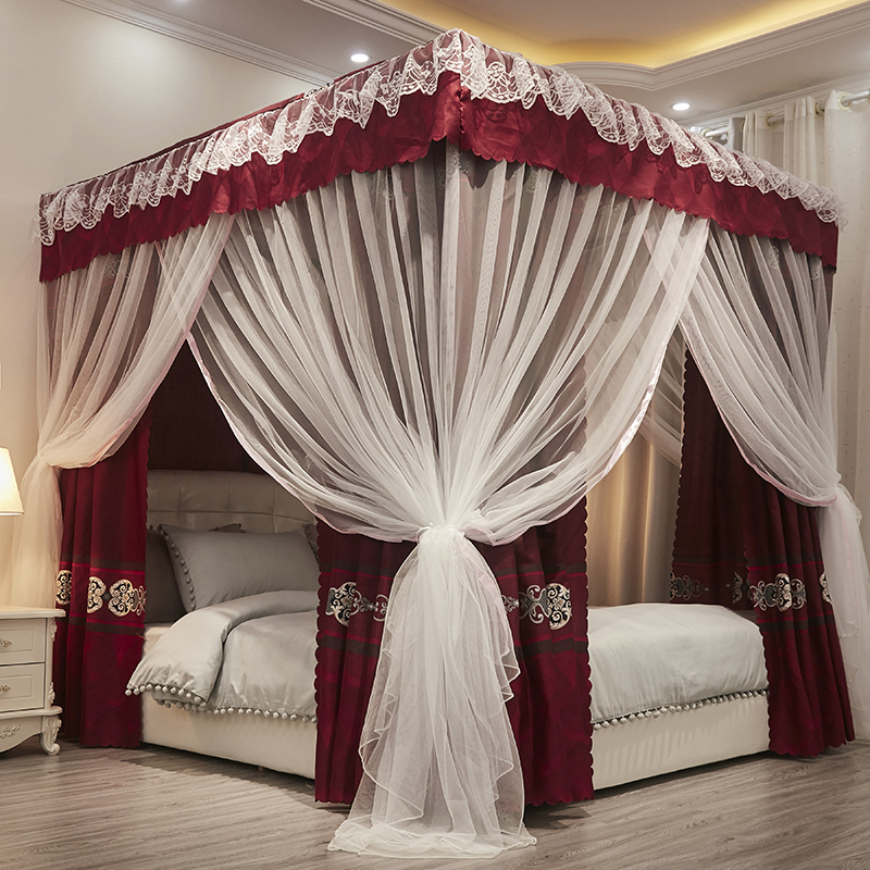 双层蚊帐床帘一体式家用欧式v带支架18Em蚊账15米2公主风遮光床