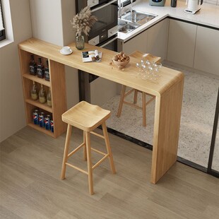 严选实木吧台桌小户型家用吧台隔断柜一体餐桌客厅靠墙高脚长条桌