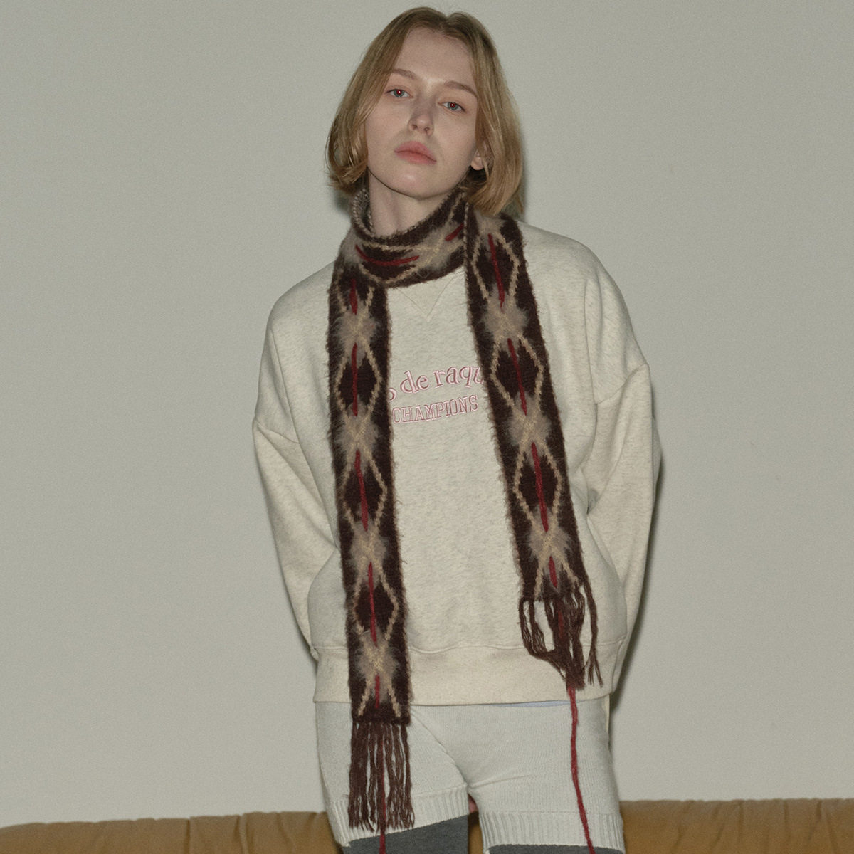 手工穿线菱形针织围巾女复古