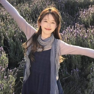 藤井树同款木耳边古早灰蓝色波点款荷叶蕾丝边丝巾女长款围脖围巾