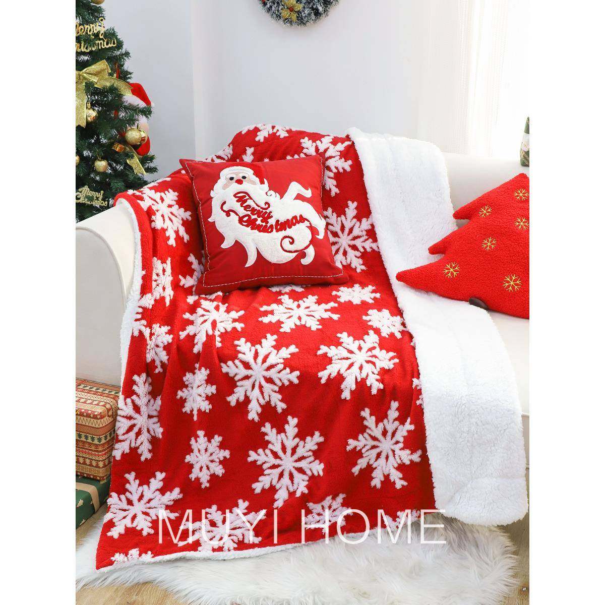 卧1沙VPK圣诞节节毛F769HM5M毯雪花加绒休闲盖毯室日毯子客厅发装
