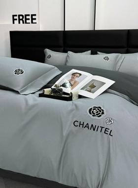 超202585号cfl新磨款轻奢绣刺柔水洗棉毛四件套-山茶花