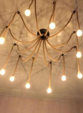 美式ZH006古工蜘业风服麻绳天女散花吊灯网咖办公室复装店餐厅卡