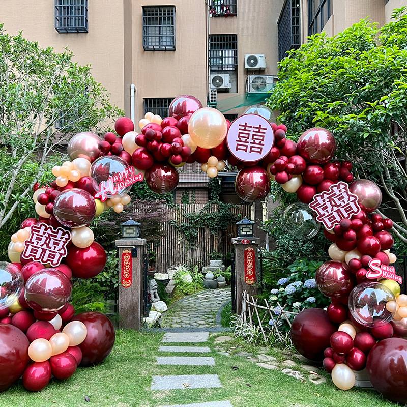 结婚气球拱门立柱路引农村门口装饰婚庆场景庭院布置室外婚礼用品