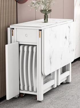 小户型WID折叠餐桌岩板奢钢化玻璃伸缩桌轻移动多饭功子能实木桌