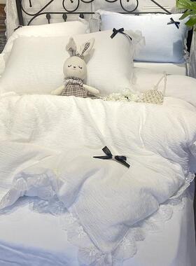 新款蕾丝花边皱件纱蝴蝶结家用床2025010上用品四新件皱套学生宿