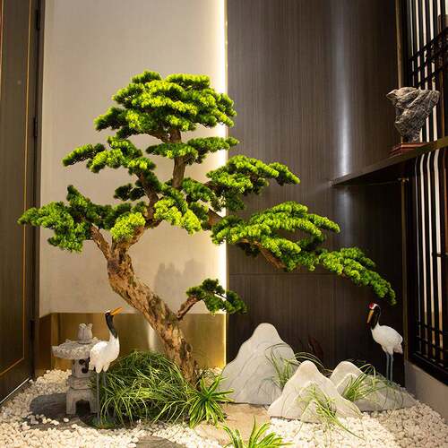 仿迎客松大型假新树关装饰中式摆件落迎客松仿地真景观楼玄梯下造