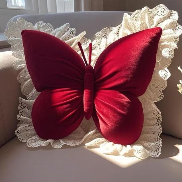 新款公主风室柔软办公靠VEY枕现代蕾蝴蝶卧结抱枕沙丝发靠垫