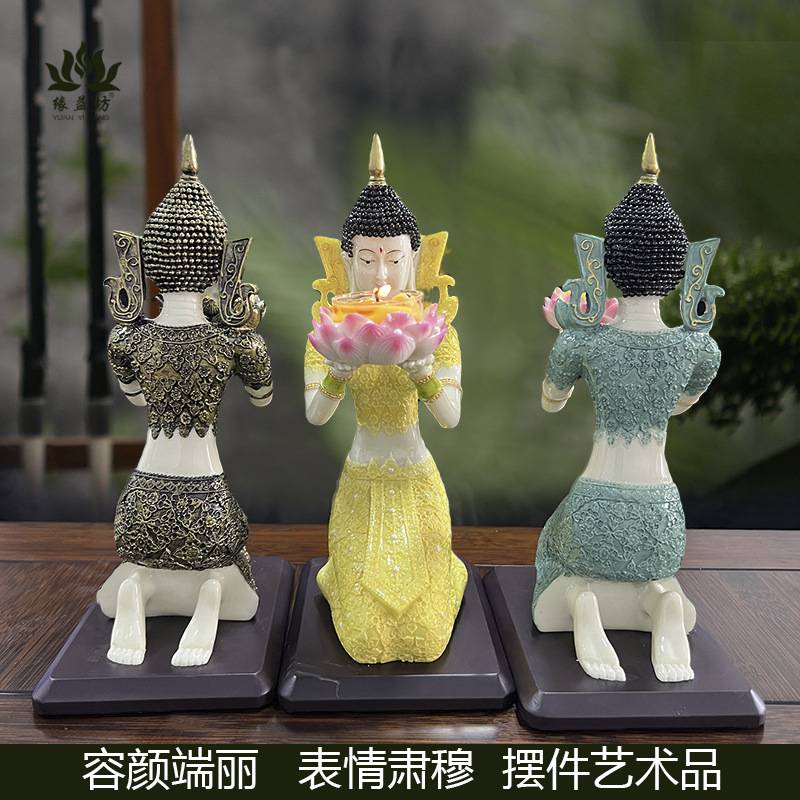古铜轻奢仙子烛台4小时酥油灯座家居女佛台摆设艺术品莲花蜡烛架