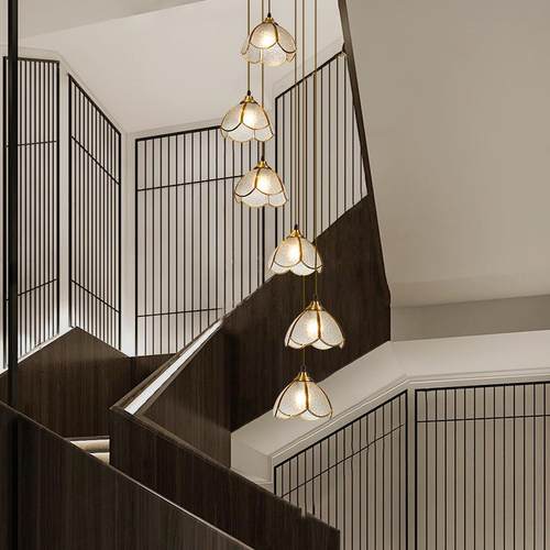 楼梯全吊灯别墅复式楼客餐厅挑跃高层欧式简184约铜玻璃旋转厅长