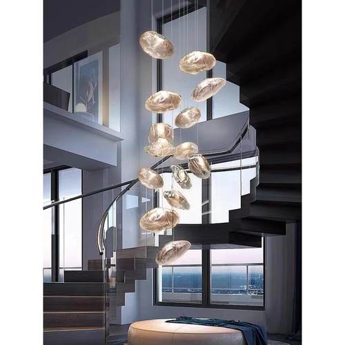 设玻璃云朵计师餐厅别墅云朵客厅灯灯公寓售楼部loft式挑空复楼梯