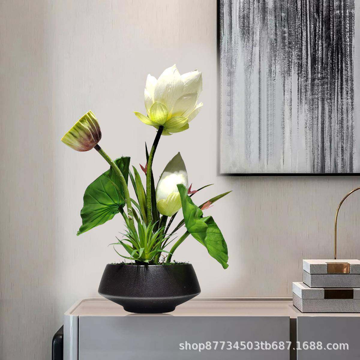 新中仿式荷花件真花假莲花玄905关酒店样板房茶几电柜盆摆景装视,鲜花速递/花卉仿真/绿植园艺,仿真绿植,淘宝优惠券,粉丝福利购,淘宝优惠卷
