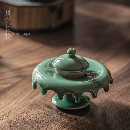 风宜长物 梅子青盖置盖柱青瓷壶承 中式复古茶道配件茶置茶具零配