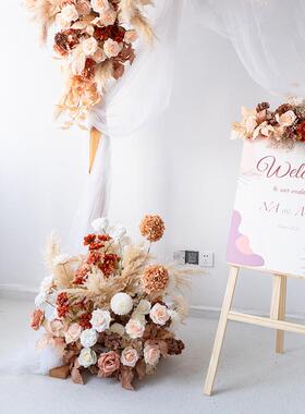 欧式婚礼饰香HHD槟色芦苇仿真花影拱门摄背景户外田园色复古装假