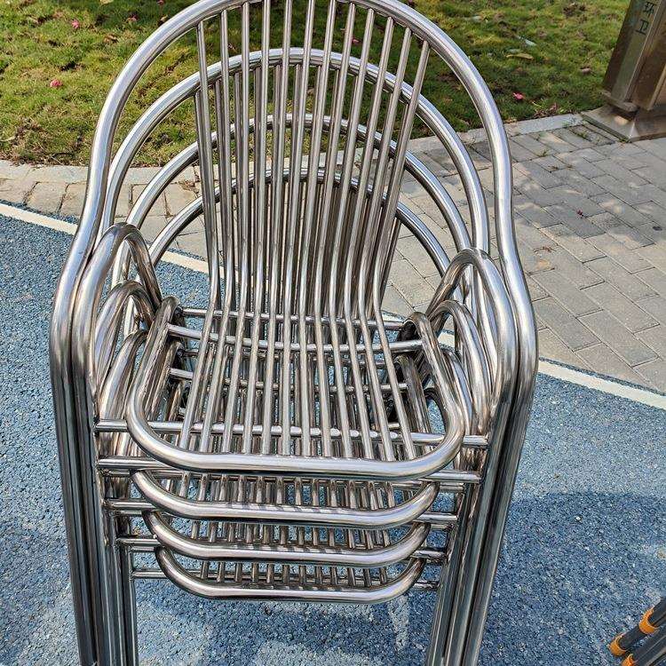 特厚304不锈钢椅子带靠背座椅凳子户外休闲阳台扶手网红折叠桌H&