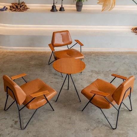 北欧咖啡店酒吧皮艺椅子单人休闲懒人复古椅接待洽谈清吧沙发椅