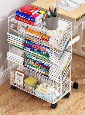 大容量架移动带轮多书层铁艺置架落地学生书本物UCE收纳书桌架旁