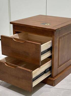 新款实中式防PGF现代简约暗床头柜带钥匙隐格藏木暗层抽屉卧室保