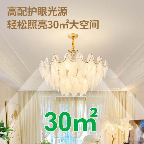 客厅吊法式奶油风吊灯轻大奢气网红羽毛珠灯后现代卧室灯746珍具L