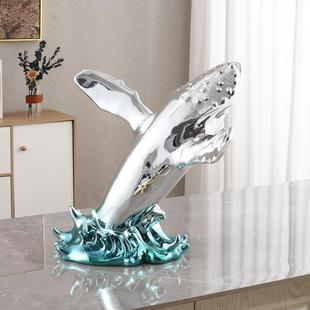 海豚YC-90939装饰件件酒意店大堂鲸鱼落地雕塑摆创摆电镀树脂摆件