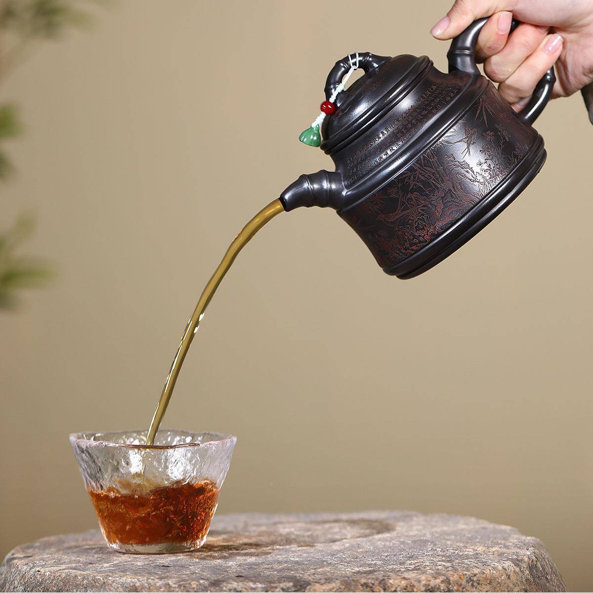 大容量宜紫壶匠砂人兴手工制作原矿优石黄泥雅质趣竹ZHIFU-38鼎茶