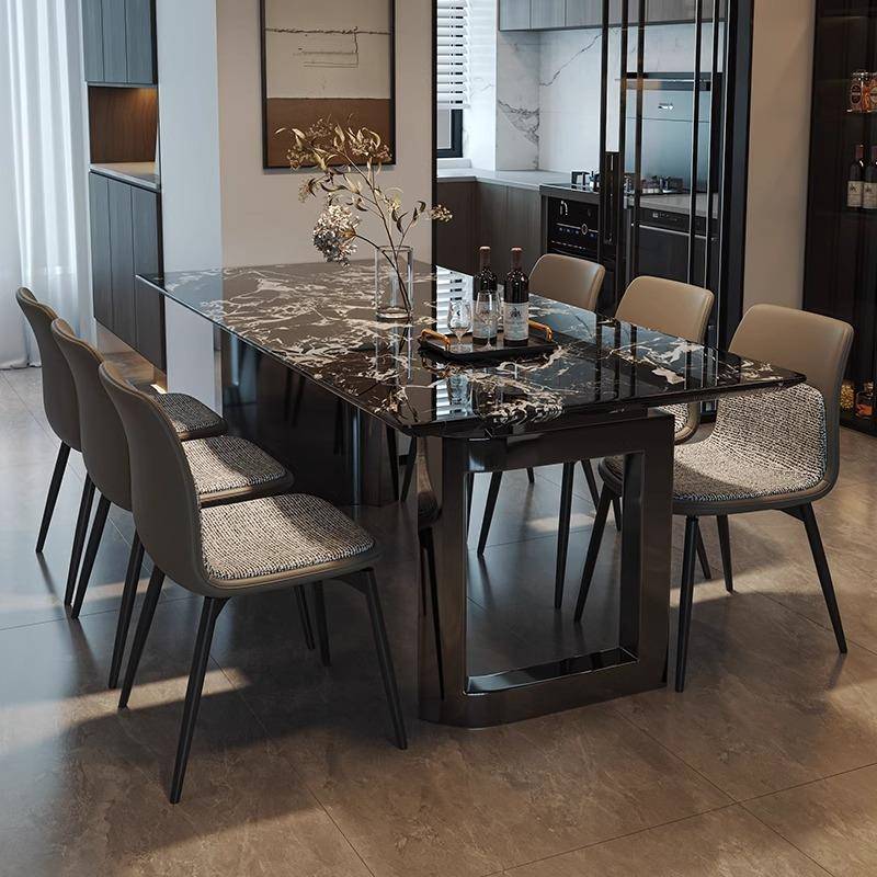 餐泽通家长方形桌子家用合灰奢石石大理桌椅组现代简约SMT小户型