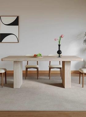 石洞中古法式复古合现代家用岩板样板房长QEV方桌形餐餐桌椅组设