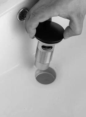 HIDEP水器提篮铜弹跳式溢水HI-16589口哑黑色带陶瓷盆和下玻璃盆