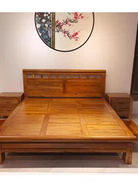 0北方老榆木实木床双物人简约主卧大床经FTE济组合家具J储床横条